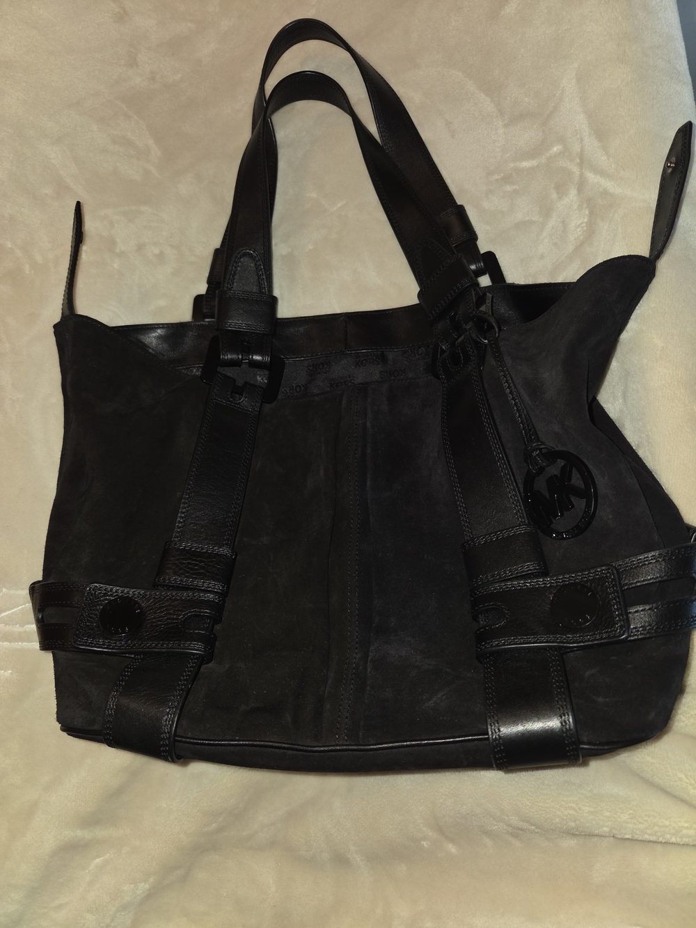 MICHAWL KORS Black Suede & Leather Tote Bag